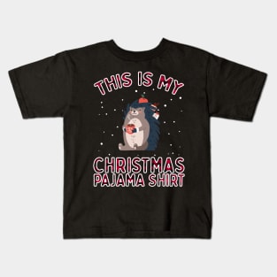 Funny Cute Christmas Hedgehog Gift - Pajamas Santa Hat Xmas Kids T-Shirt